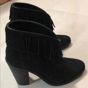 Joie black suede fringe bootie